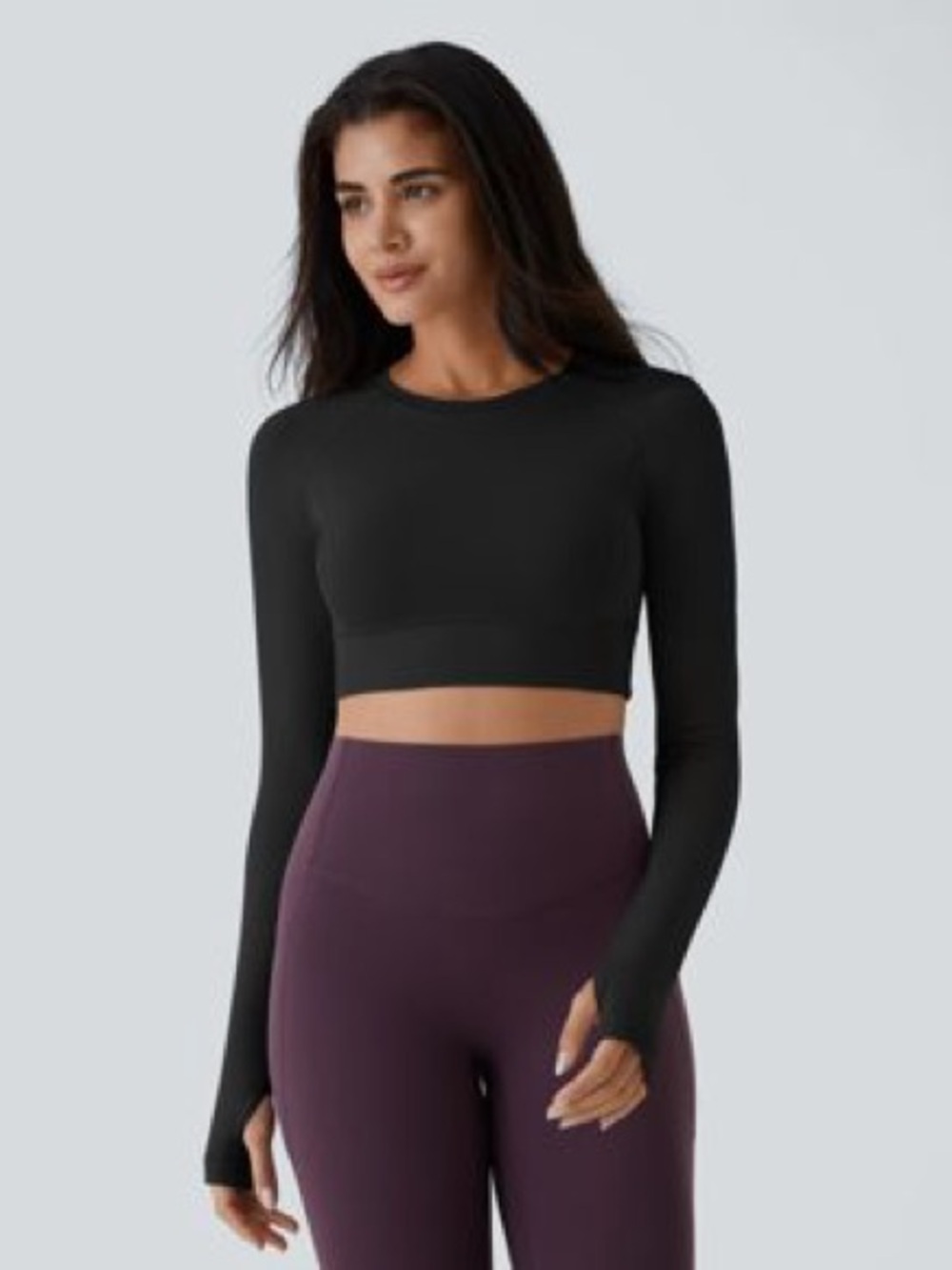 Solid Thumb Hole Cropped Yoga Sports Top